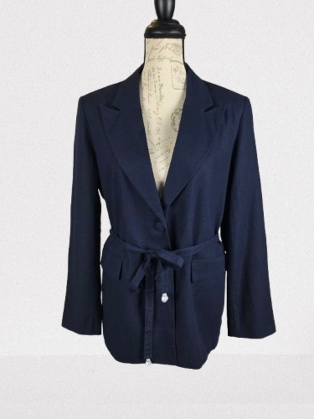 Calypso St. Barth Linen Blend Belted Blazer Jacket Navy Wmn's Lg